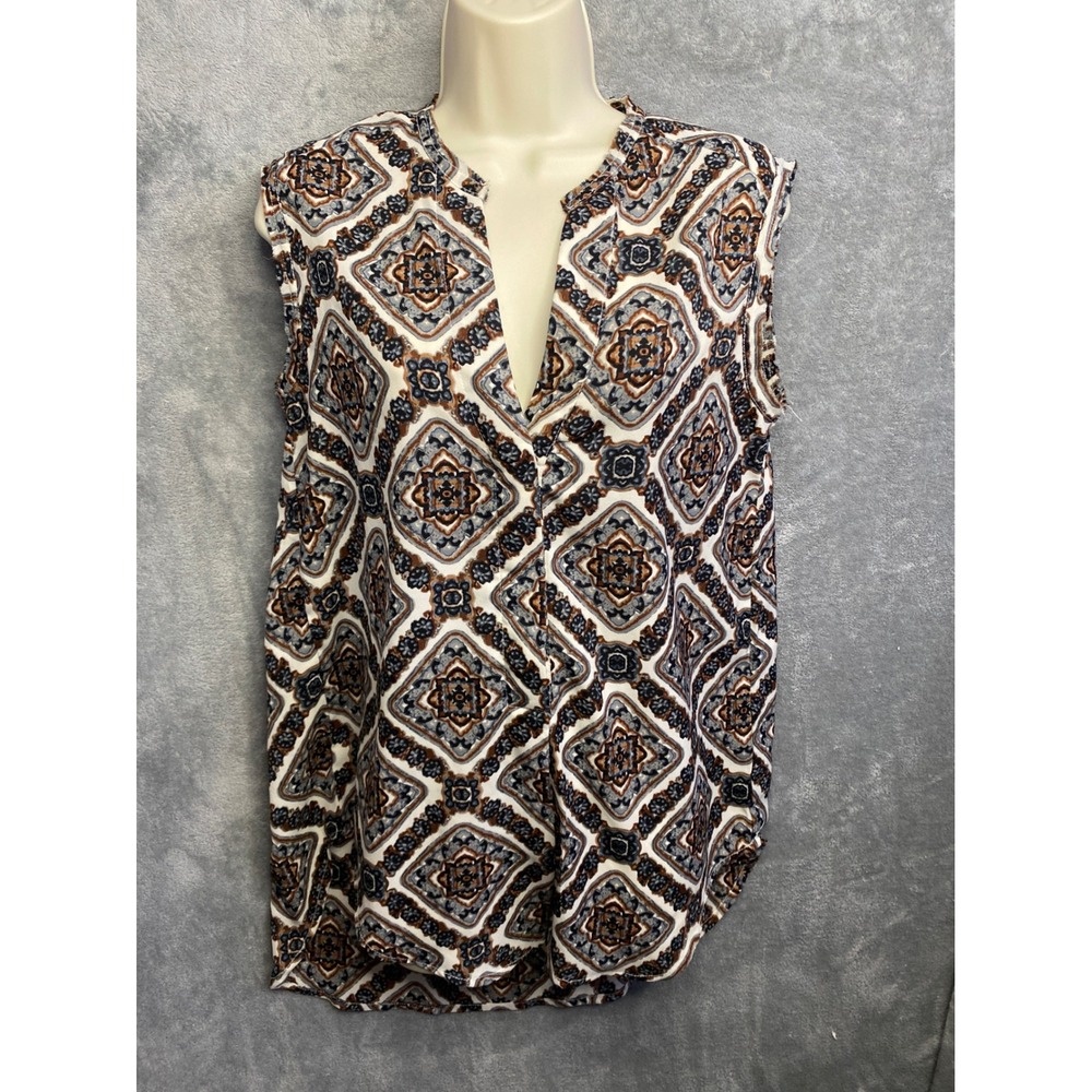 Allison Joy Sleeveless V Neck Geometric Print Blouse Top‎ Women's Size L - Picture 6 of 7